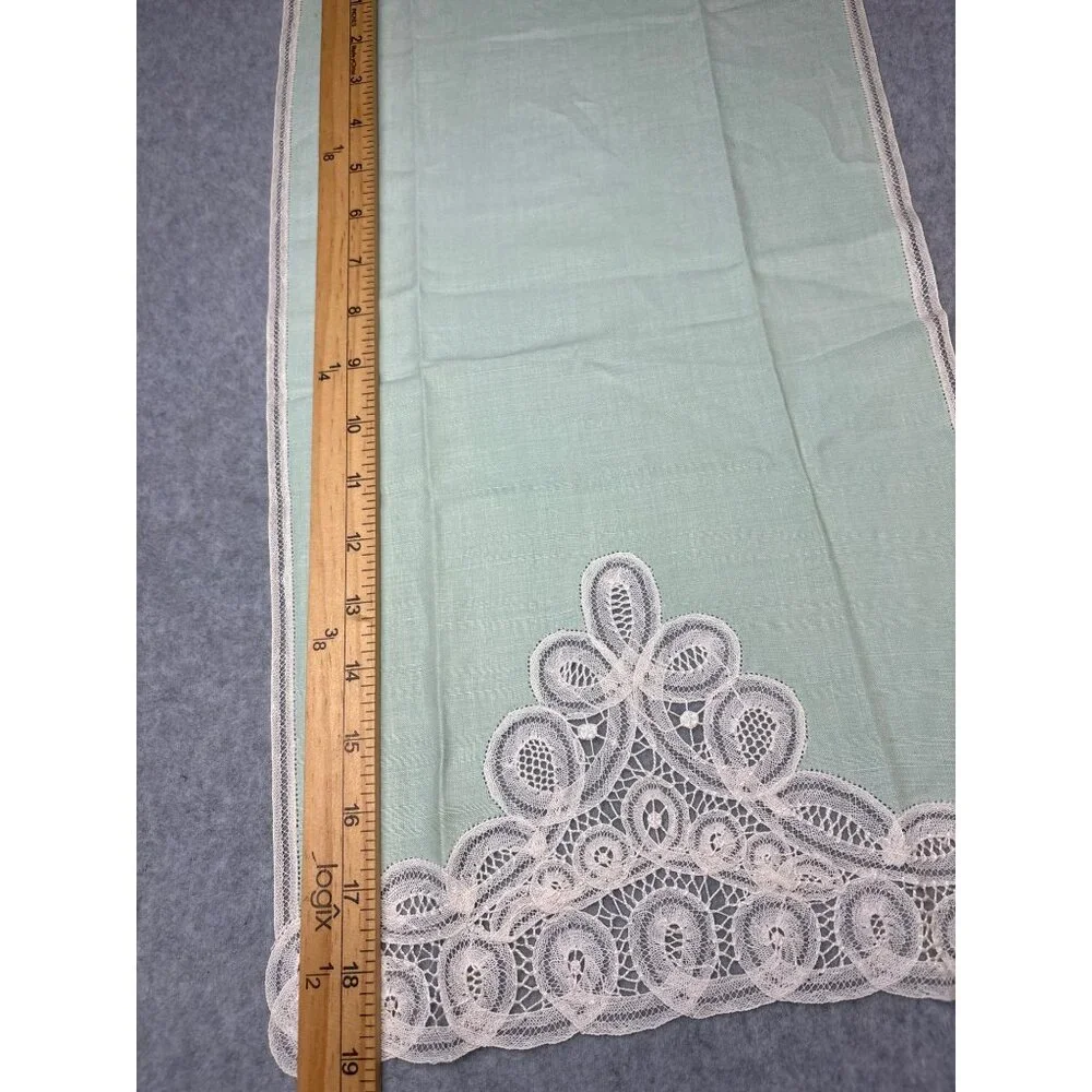 Light Green Finger Towel Intricate Lace Trim Floral Design 19